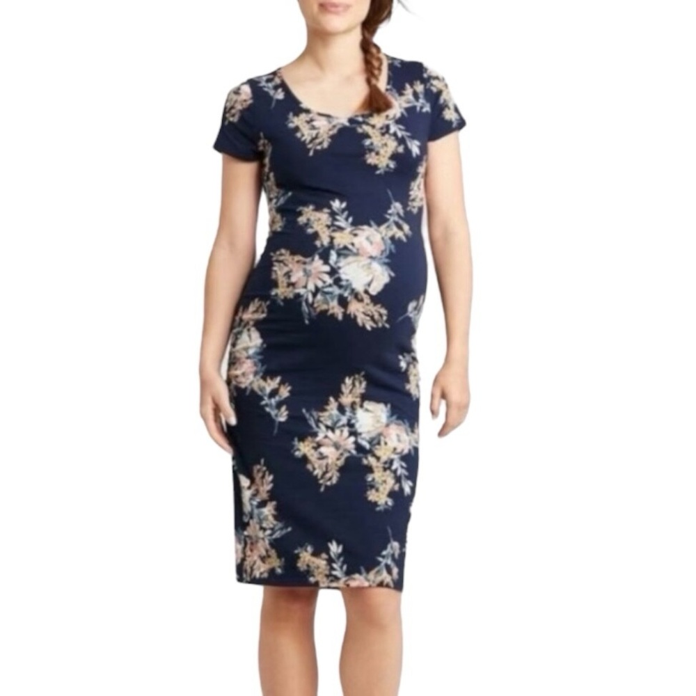 NWT Isabel Maternity by Ingrid & Isabel Navy Floral Midi Dress Size S